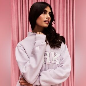 PARKE Valentine’s Day Fleece Heart Varsiry Mockneck Lavender White S/M NEW